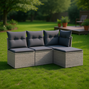 Modular Grey PE Rattan Garden <b>Sofa</b> <b>Set</b> Waterproof Cushions Outdoor Furniture Contemporary Design - Product Image 2