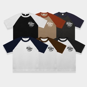 Camiseta de algodón con bloque de color a la moda, mangas raglán, cuello redondo, pareja de gran tamaño, estilo a juego, camiseta para hombre - Product Image 3