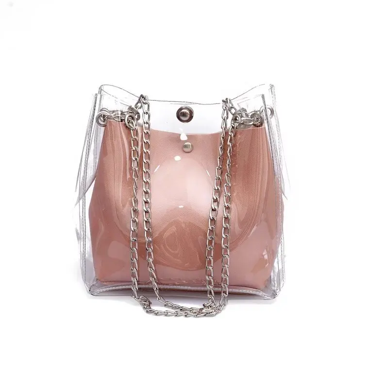 Custom Clear PVC Material and Long Chain Style Women Shoulder Handbags