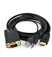Kabel HDMI ke VGA Berkualitas Tinggi 1.8M 6FT dengan Chip Konversi Terintegrasi, HDMI Male ke VGA Male dengan Kabel Audio Stereo 3.5mm dan Daya USB