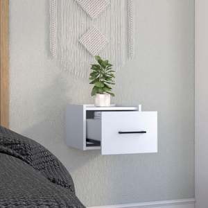 Table de chevet murale flottante à un tiroir blanc avec poignée pour chambre à coucher - Product Image 4