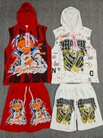 Ensemble 2 pièces pour homme, sweat à capuche sans manches et short, imprimé vintage, streetwear décontracté, tenue d'été