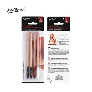 Conjunto de lápis de grafite Xin Bowen 4 peças material de carbono cor vermelha desenho lápis de alta qualidade