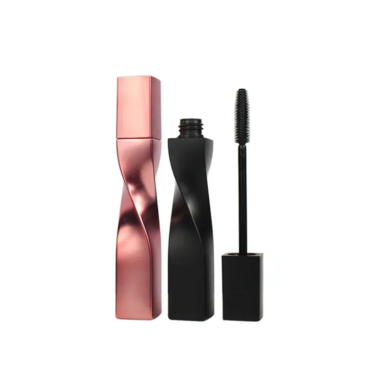 2023 neues Design krumm linige rotierende Roségold Mascara Behälter schwarz leere Mascara Tuben mit Pinsel