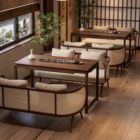 Ensemble de canapé et de chaises de style zen chinois en bois massif pour salle de thé et restaurant