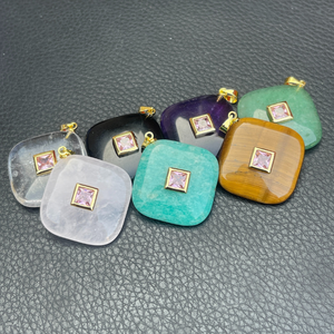 Colgantes de Moda Hechos a Mano con Cristal Curativo Cuadrado de Cuarzo Rosa y Amazonita en Forma de Lágrima con Diamantes de Imitación para la Creación de Joyas Infantiles - Product Image 4