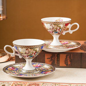 European Retro Golden Rim Ceramic <b>Cup</b> and Saucer <b>Set</b>, British Vintage Western Style Afternoon <b>Tea</b> Coffee Mug Home Decor Gift - Product Image 4