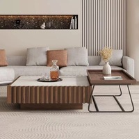 Ensemble de table basse carrée en bois de marbre de luxe moderne du milieu du siècle pour salon décor de conception de meubles uniques extensibles dernier cri