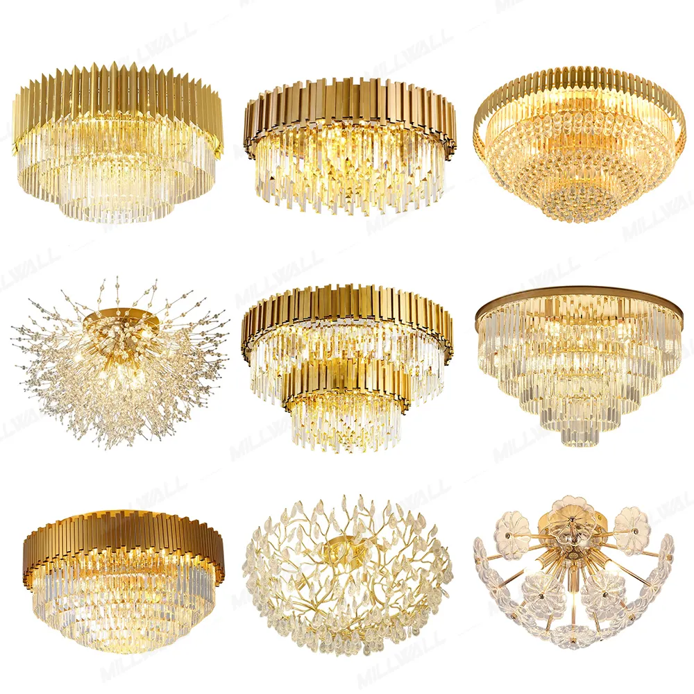Home Luster Round Gold Lamp Kitchen Stair Hotel Large Living Room Ceiling Led Luxury Crystal Modern Pendant Lights Chandeliers