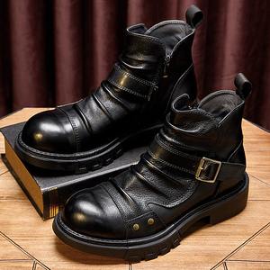 Nuevas botas de motociclista punk hechas a mano para hombre, de cuero genuino, estilo británico, botas Martin, botas cortas de cuero vacuno para trabajo. - Product Image 4