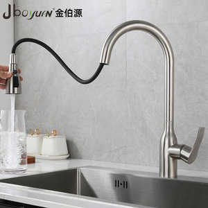 Jboyuan Kitchen Faucet 304 Stainless Steel Single Handle Pull Out <b>Spray</b> Modern Deck <b>Mounted</b> Hot Cold Water Sink Tap - Product Image 4