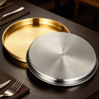 Plateau de service coréen FLEY en métal, finition miroir argenté/doré, en acier inoxydable, réutilisable pour le dîner et la présentation des aliments