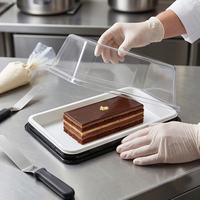 Boîte d'emballage alimentaire transparente jetable en PET avec couvercle blanc transparent pour la pâtisserie, gâteau, chocolat, plateau rectangulaire
