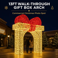Arche lumineuse géante commerciale LED en forme de boîte cadeau de Noël, motif décoratif pour événements extérieurs et éclairage de place publique