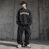 T-shirt à manches longues effet deux pièces, style streetwear épais, personnalisé sous marque privée, vintage, délavé à l'acide, clouté style punk, fabricant OEM