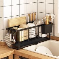 Égouttoir à vaisselle pour rebord de fenêtre de petite cuisine, double niveau, en métal, design moderne, multifonctionnel, durable, 5 crochets, rangement, nettoyage