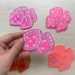 Board Game Night Casino Vegas Gambling Pair of Dice Iron-On Applique Pink Dice chenille patches