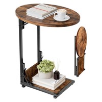 Table basse moderne pliable en forme de C, structure en métal, plateau en bois massif, meubles pour la maison, salon