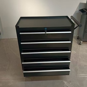 Armoire à outils roulante noire robuste avec 5 tiroirs et un ensemble de 125 outils à main, matériau OEM SPCC pour garage et atelier - Product Image 3