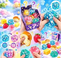 Lot de 8 jouets sensoriels anti-stress en forme de fruits et de nourriture, jouets à presser en maltose, boîte amusante et moelleuse