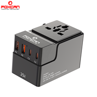 Adaptateur de prise de voyage universel Foxcan PD25W 6-1 Type C 10A évalué 2 USB 25W adaptateur d'alimentation de voyage universel multi-prise électrique