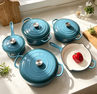 Ensemble de 5 pièces de batterie de cuisine en fonte émaillée, casseroles et faitouts classiques, poêles antiadhésives, avec logo personnalisé, conformes FDA