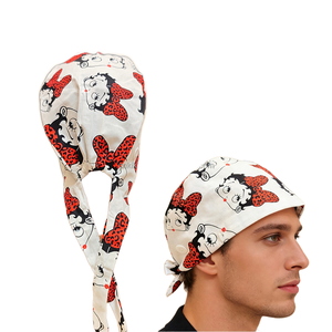 Nouveau bonnet chirurgical unisexe en tissu jersey à motif dessin animé pour cheveux longs, à nouer, pour usage hospitalier, en coton - Product Image 1