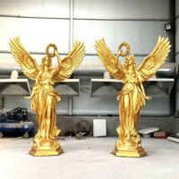 Hars-glasvezel Victory Angel beeld, klassieke westerse godin sculptuur, bronzen afwerking, op maat gemaakt, buiten ornament voor plaza en landschap.