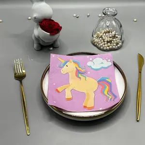 Pañuelo de fiesta para niña, suministros para fiesta de cumpleaños, juego de vajilla con tema de unicornio, servilletas desechables para fiesta, servilletas de unicornio