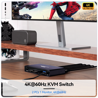 Commutateur KVM HDMI 2 ports, 4K 60Hz, pour 2 ordinateurs, partage 1 moniteur et clavier/souris avec contrôleur filaire, Plug and Play