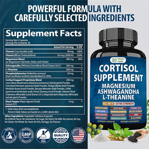 Capsules Santé Cortisol : Soulagement du Stress, Équilibre de la Réponse Cortisol, Relaxation, Sommeil Profond, Magnésium, <span class=keywords><strong>L</strong></span>-Théanine, Ashwagandha – Améliorées - Product Image 3