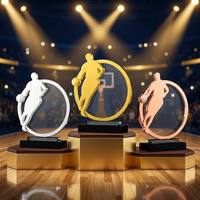 Trophée de championnat de basketball personnalisé, trophée en métal et cristal gravé au laser, cadeau d'équipe d'entreprise haut de gamme
