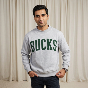 Sudadera con capucha y media cremallera HEATHER GREY, 100% algodón, terciopelo, oversize, con bloques de color VERDE, apliques bordados, ecológica - Product Image 1