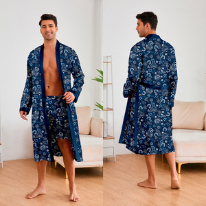 Accappatoio in Raso a Maniche Lunghe, Pigiama in Seta Ghiaccio <span class=keywords><strong>da</strong></span> <span class=keywords><strong>Uomo</strong></span> per Europa e America, Camicia <span class=keywords><strong>da</strong></span> Notte Estiva, Abbigliamento per Casa - Product Image 6