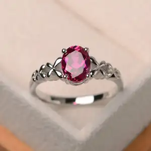 16 Warna Bentuk Oval 12 Warna Birthstone S925 Sterling Silver Birthstone Cincin