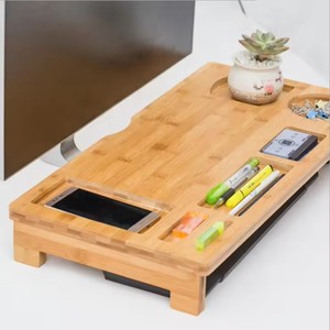 <b>Wooden</b> Computer Riser Stand Desktop Organizer With Storage Slots For Office <b>Desk</b> Use - Product Image 2