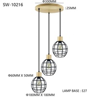 Lámpara Colgante de Madera, Lámpara de Techo Vintage de Madera, Lámpara Colgante LED para Sala de Estar y Dormitorio