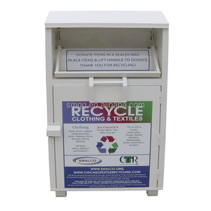 Outdoor white color recycle bin clothes donation used shoes book bin street steel clothing donation box Price