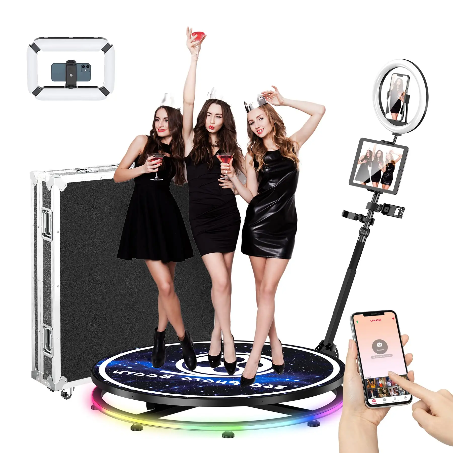 360 degre portable photo booth Fill light machine camera ipad selfie video Free accessories automatic spin 360 photo booth