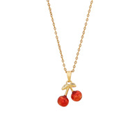 Collier en Chaîne Acier Inoxydable Plaqué Or avec Pendentif Cuivre Fruits Fraise Cerise Mignonne Tendance, Bijoux pour Femme