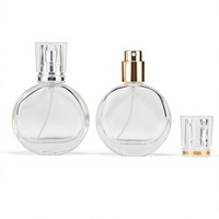 Botol Parfum Kaca Bulat Pipih 25mL dengan Nozzle Semprot, Mini Portabel, Kosmetik Kosong, Kemasan Terpisah