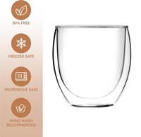 Tasse à thé en verre à double paroi isolée avec logo personnalisé, verre borosilicate, mug à double paroi sans poignée