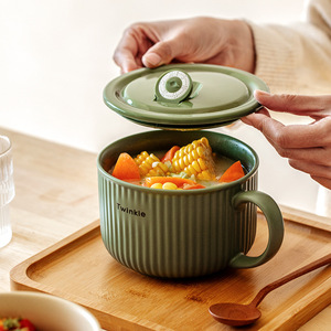 Cuenco Ramen de cerámica, cuenco de porcelana para fideos y sopa con mango y tapa, venta al por mayor - Product Image 4