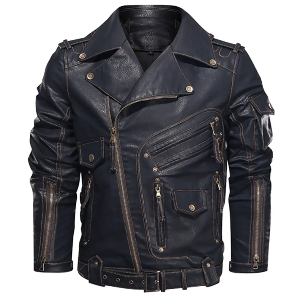 Sidiou Group Autumn and Winter Men Leather Jackets Fashion Slim Locomotive PU Cool Leather Jacket Zipper Pocket Leather