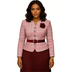 Conjunto de Falda Maxi Plisada y a Cuadros de 2 Piezas para Mujer - Con Cinturón y Broche Floral, Ropa de Moda para Mujer - Product Image 3