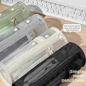 Mesh Pencil Case Transparent Large-Capacity Minimalist Vertical Stationery <b>Bag</b> Primary <b>School</b> Students Cute High-Value Wholesale - Product Image 3