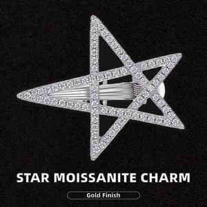 Pince à cheveux en argent sterling 925 en forme d'étoile, plaquée or, avec pendentif breloque en moissanite, design géométrique, tendance pour femme - Product Image 2