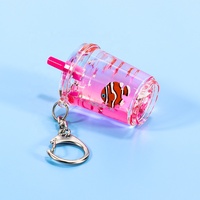 Porte-clés liquide personnalisé Porte-clés eau Boba Aqua Porte-clés liquide animal en acrylique flottant Porte-clés tasse thé lait bulle