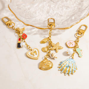 Llavero con Colgante de Concha Marina y Estrella de Mar, de Acero Inoxidable Chapado en Oro, Amuleto para Teléfono, Accesorio para Bolso con Temática Marina - Product Image 2