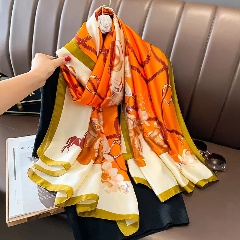 print Scarf Shawl Bandana For Women Lightweight Imitation Silk Neck Scarfs Vintage Hair Sleeping Wrap